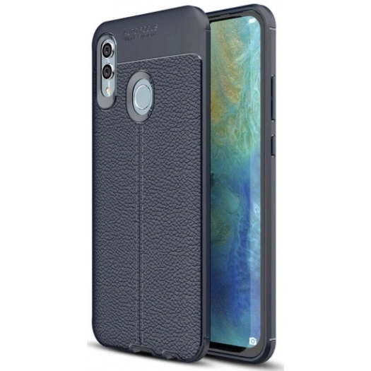 Huawei P Smart 2019 Kılıf Deri Görünümlü Lüks Parmak İzi Bırakmaz Niss Silikon Kapak - Lacivert