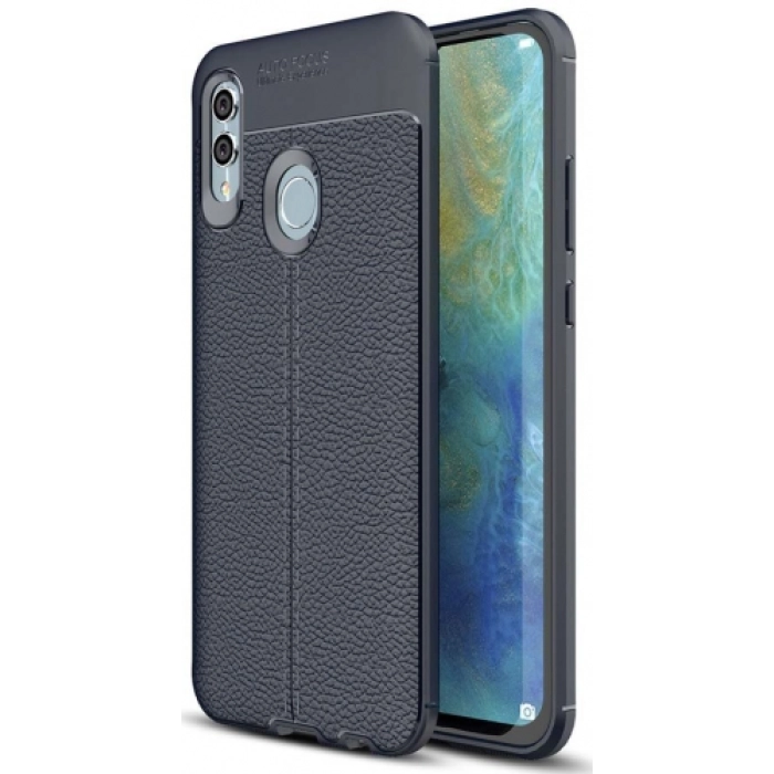 Huawei P Smart 2019 Kılıf Deri Görünümlü Lüks Parmak İzi Bırakmaz Niss Silikon Kapak - Lacivert