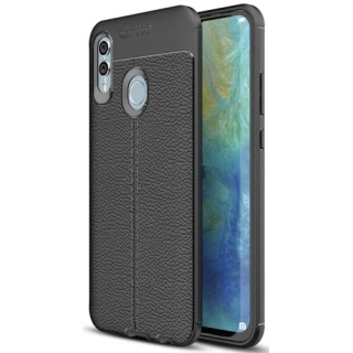 Huawei P Smart 2019 Kılıf Deri Görünümlü Lüks Parmak İzi Bırakmaz Niss Silikon Kapak - Siyah