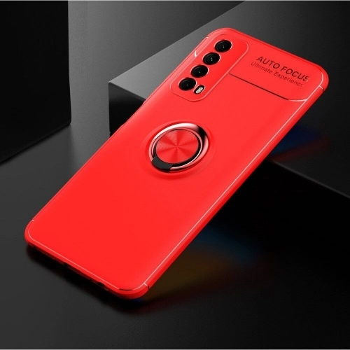 Huawei P Smart 2021 Kılıf Renkli Silikon Yüzüklü Standlı Auto Focus Ravel Kapak - Kırmızı