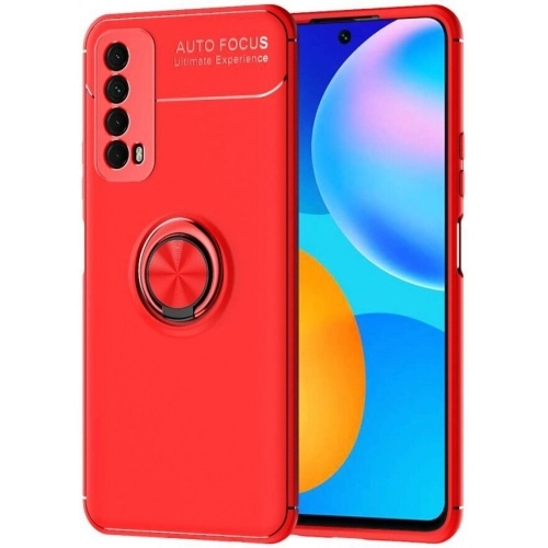 Huawei P Smart 2021 Kılıf Renkli Silikon Yüzüklü Standlı Auto Focus Ravel Kapak - Kırmızı