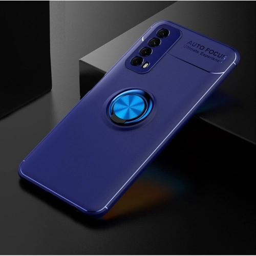 Huawei P Smart 2021 Kılıf Renkli Silikon Yüzüklü Standlı Auto Focus Ravel Kapak - Mavi