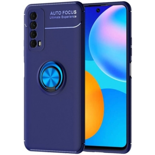 Huawei P Smart 2021 Kılıf Renkli Silikon Yüzüklü Standlı Auto Focus Ravel Kapak - Mavi