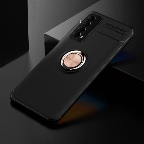 Huawei P Smart 2021 Kılıf Renkli Silikon Yüzüklü Standlı Auto Focus Ravel Kapak - Rose Gold