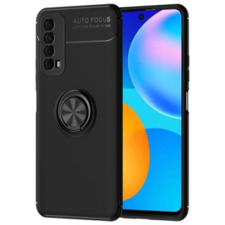 Huawei P Smart 2021 Kılıf Renkli Silikon Yüzüklü Standlı Auto Focus Ravel Kapak - Siyah