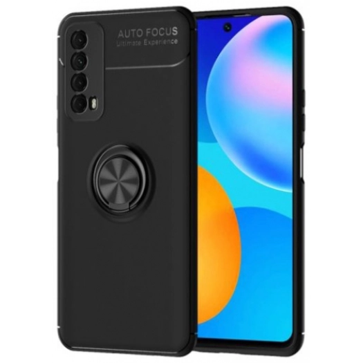 Huawei P Smart 2021 Kılıf Renkli Silikon Yüzüklü Standlı Auto Focus Ravel Kapak - Siyah