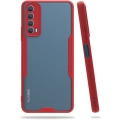Huawei P Smart 2021 Kılıf Renkli Silikon Kamera Lens Korumalı Şeffaf Parfe Kapak - Kırmızı
