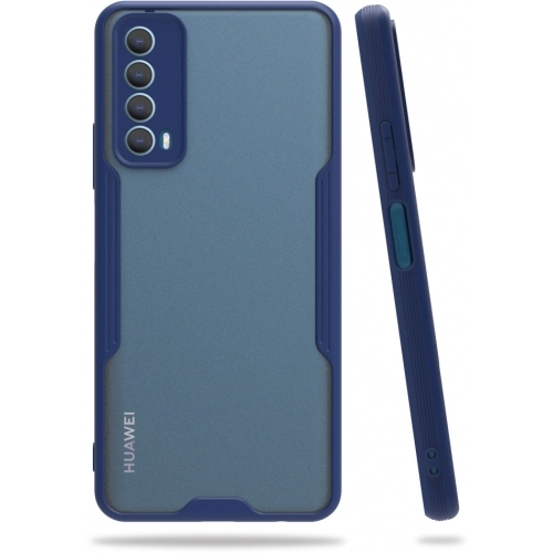 Huawei P Smart 2021 Kılıf Renkli Silikon Kamera Lens Korumalı Şeffaf Parfe Kapak - Lacivert