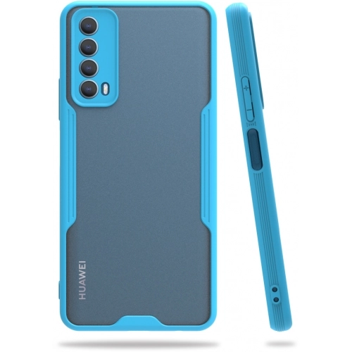 Huawei P Smart 2021 Kılıf Renkli Silikon Kamera Lens Korumalı Şeffaf Parfe Kapak - Mavi