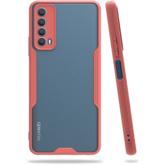 Huawei P Smart 2021 Kılıf Renkli Silikon Kamera Lens Korumalı Şeffaf Parfe Kapak - Pembe
