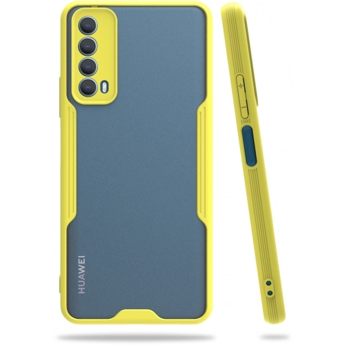 Huawei P Smart 2021 Kılıf Renkli Silikon Kamera Lens Korumalı Şeffaf Parfe Kapak - Sarı