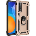 Huawei P Smart 2021 Kılıf Silikon Zırhlı Standlı Yüzüklü Mıknatıslı Tank Kapak - Gold