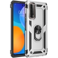Huawei P Smart 2021 Kılıf Silikon Zırhlı Standlı Yüzüklü Mıknatıslı Tank Kapak - Gri