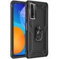 Huawei P Smart 2021 Kılıf Silikon Zırhlı Standlı Yüzüklü Mıknatıslı Tank Kapak - Siyah