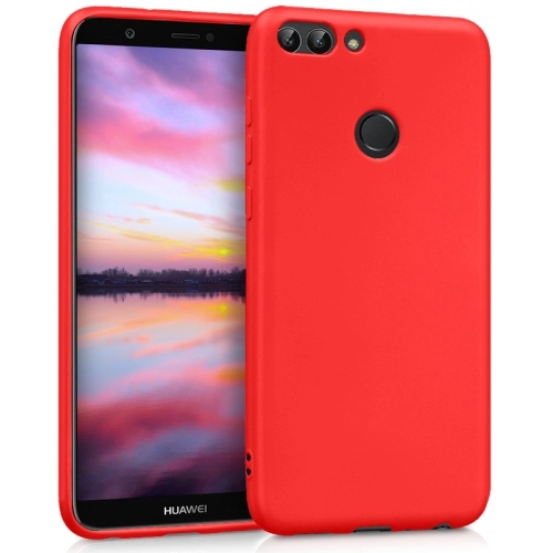Huawei P Smart Kılıf İnce Soft Mat Renkli Esnek Silikon Kapak - Kırmızı