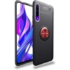 Huawei P Smart Pro 2019 Kılıf Renkli Silikon Yüzüklü Standlı Auto Focus Ravel Kapak - Kırmızı - Siyah