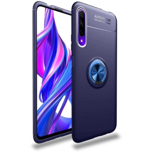 Huawei P Smart Pro 2019 Kılıf Renkli Silikon Yüzüklü Standlı Auto Focus Ravel Kapak - Mavi