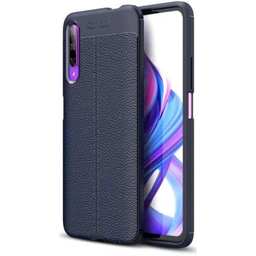 Huawei P Smart Pro 2019 Kılıf Deri Görünümlü Lüks Parmak İzi Bırakmaz Niss Silikon Kapak - Lacivert