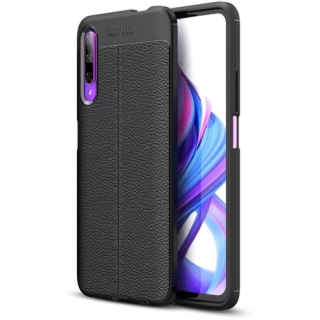 Huawei P Smart Pro 2019 Kılıf Deri Görünümlü Lüks Parmak İzi Bırakmaz Niss Silikon Kapak - Siyah