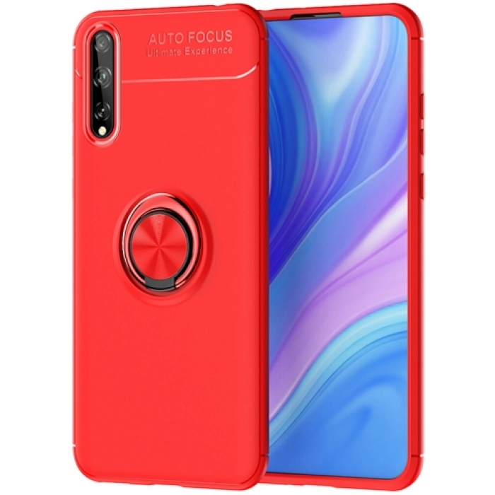 Huawei P Smart S Kılıf Renkli Silikon Yüzüklü Standlı Auto Focus Ravel Kapak - Kırmızı