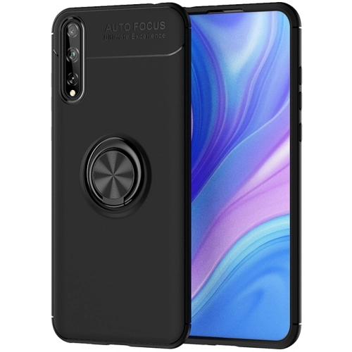 Huawei P Smart S Kılıf Renkli Silikon Yüzüklü Standlı Auto Focus Ravel Kapak - Siyah