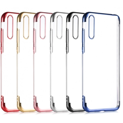 Huawei P Smart S Kılıf Renkli Köşeli Şeffaf Esnek Silikon - Gold