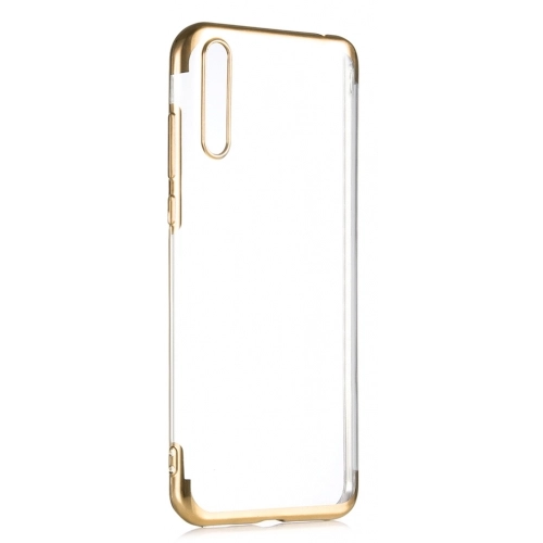 Huawei P Smart S Kılıf Renkli Köşeli Şeffaf Esnek Silikon - Gold