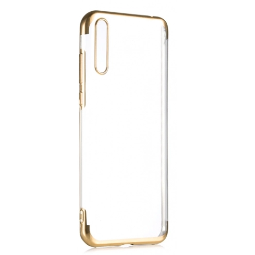 Huawei P Smart S Kılıf Renkli Köşeli Şeffaf Esnek Silikon - Gold