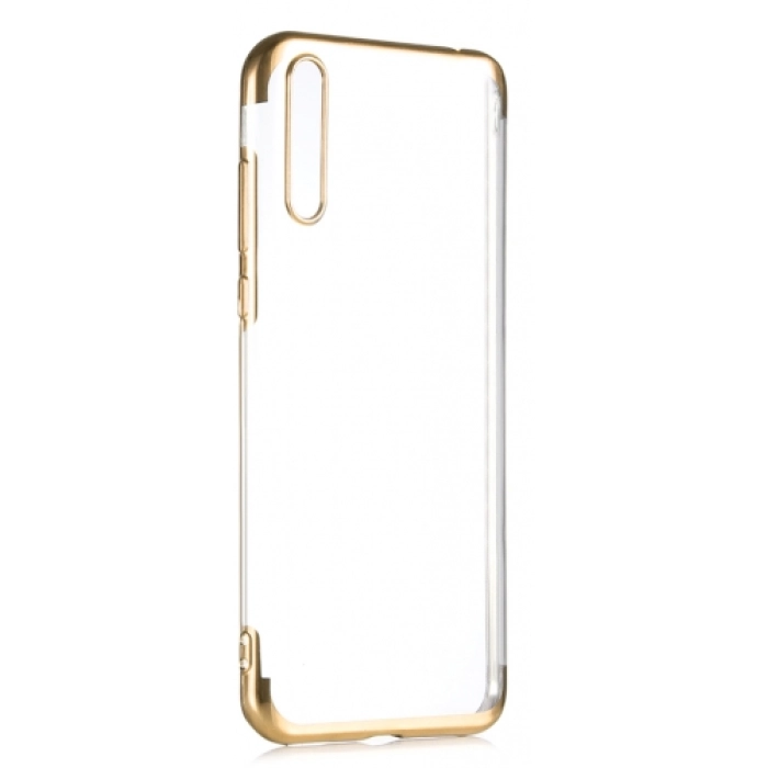 Huawei P Smart S Kılıf Renkli Köşeli Şeffaf Esnek Silikon - Gold