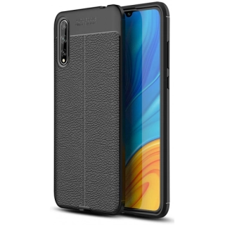 Huawei P Smart S Kılıf Deri Görünümlü Lüks Parmak İzi Bırakmaz Niss Silikon Kapak - Siyah