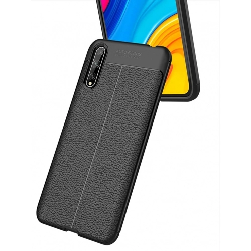 Huawei P Smart S Kılıf Deri Görünümlü Lüks Parmak İzi Bırakmaz Niss Silikon Kapak - Siyah