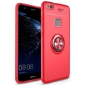 Huawei P10 Lite Kılıf Renkli Silikon Yüzüklü Standlı Auto Focus Ravel Kapak - Kırmızı