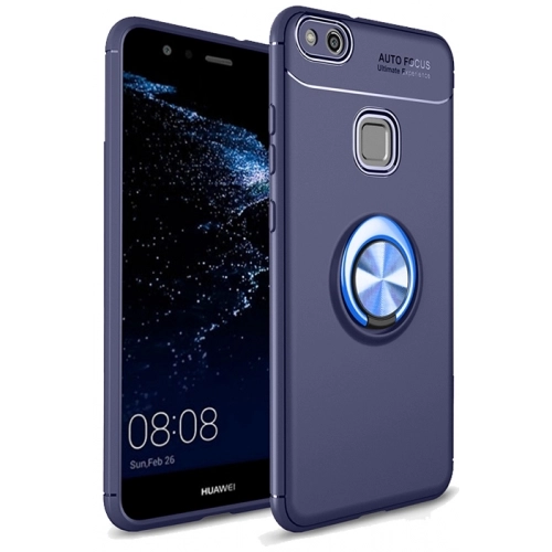 Huawei P10 Lite Kılıf Renkli Silikon Yüzüklü Standlı Auto Focus Ravel Kapak - Mavi