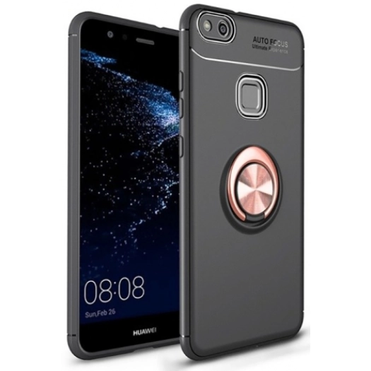 Huawei P10 Lite Kılıf Renkli Silikon Yüzüklü Standlı Auto Focus Ravel Kapak - Rose Gold