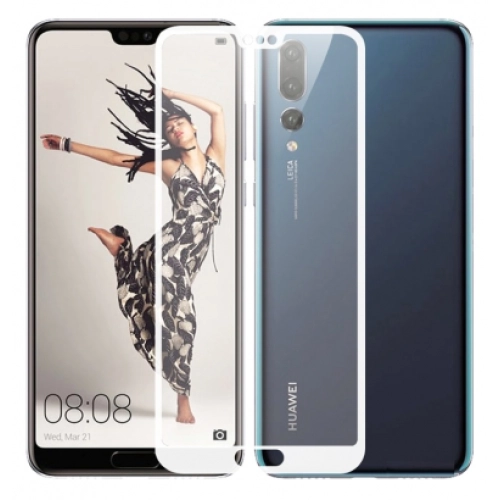 Huawei P20 Ekran Koruyucu Fiber Tam Kaplayan Nano - Beyaz