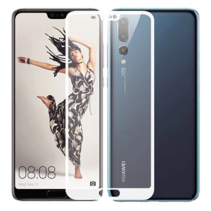 Huawei P20 Ekran Koruyucu Fiber Tam Kaplayan Nano - Beyaz