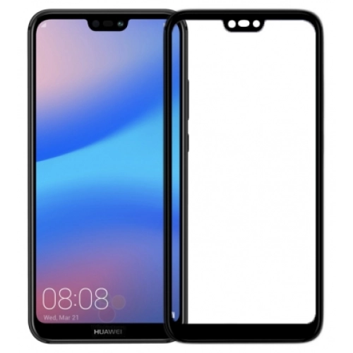 Huawei P20 Lite Kırılmaz Cam Tam Kapatan Kenarları Kırılmaya Dayanıklı Cam Ekran Koruyucu - Siyah