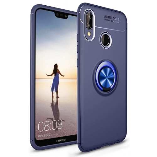 Huawei P20 Lite Kılıf Renkli Silikon Yüzüklü Standlı Auto Focus Ravel Kapak - Mavi