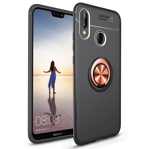 Huawei P20 Lite Kılıf Renkli Silikon Yüzüklü Standlı Auto Focus Ravel Kapak - Rose Gold