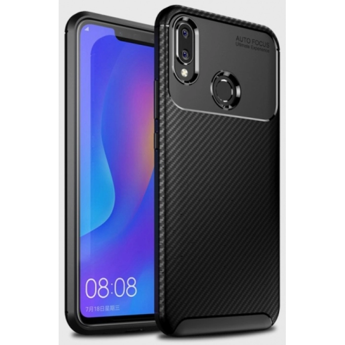 Huawei P20 Lite Kılıf Silikon Parmak İzi Bırakmayan Karbon Soft Negro Kapak - Siyah