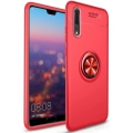 Huawei P20 Pro Kılıf Renkli Silikon Yüzüklü Standlı Auto Focus Ravel Kapak - Kırmızı