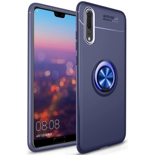 Huawei P20 Pro Kılıf Renkli Silikon Yüzüklü Standlı Auto Focus Ravel Kapak - Mavi
