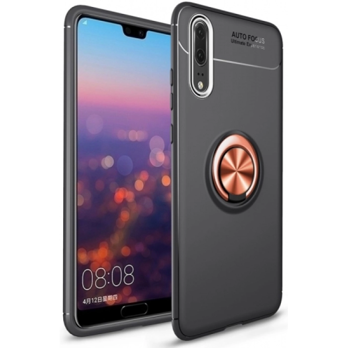 Huawei P20 Pro Kılıf Renkli Silikon Yüzüklü Standlı Auto Focus Ravel Kapak - Rose Gold