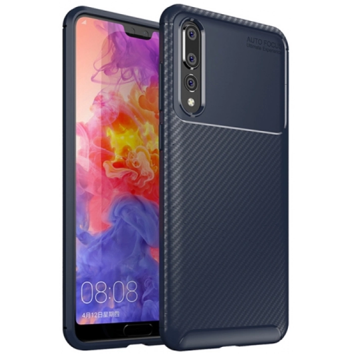 Huawei P20 Pro Kılıf Silikon Parmak İzi Bırakmayan Karbon Soft Negro Kapak - Lacivert