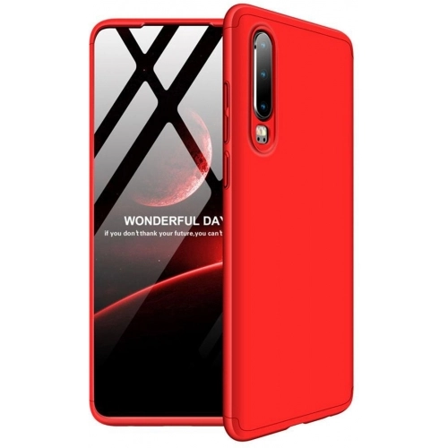 Huawei P30 Kılıf 3 Parçalı 360 Tam Korumalı Rubber AYS Kapak - Kırmızı