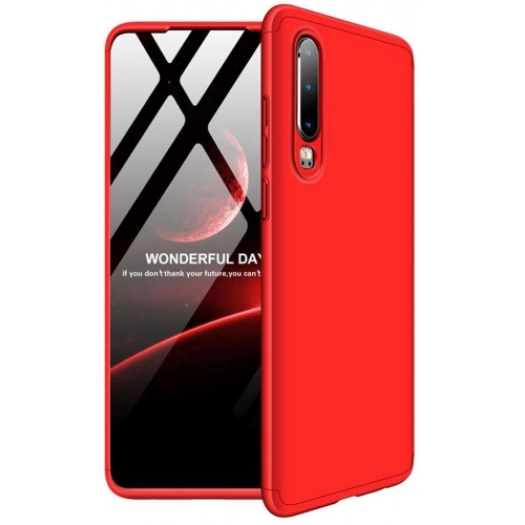 Huawei P30 Kılıf 3 Parçalı 360 Tam Korumalı Rubber AYS Kapak  - Kırmızı