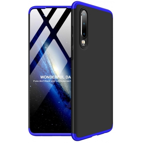 Huawei P30 Kılıf 3 Parçalı 360 Tam Korumalı Rubber AYS Kapak - Mavi - Siyah