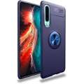 Huawei P30 Kılıf Renkli Silikon Yüzüklü Standlı Auto Focus Ravel Kapak - Mavi