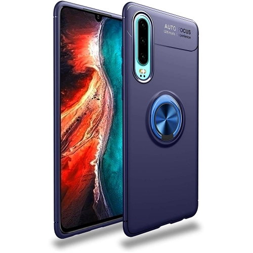 Huawei P30 Kılıf Renkli Silikon Yüzüklü Standlı Auto Focus Ravel Kapak - Mavi