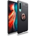 Huawei P30 Kılıf Renkli Silikon Yüzüklü Standlı Auto Focus Ravel Kapak - Rose Gold